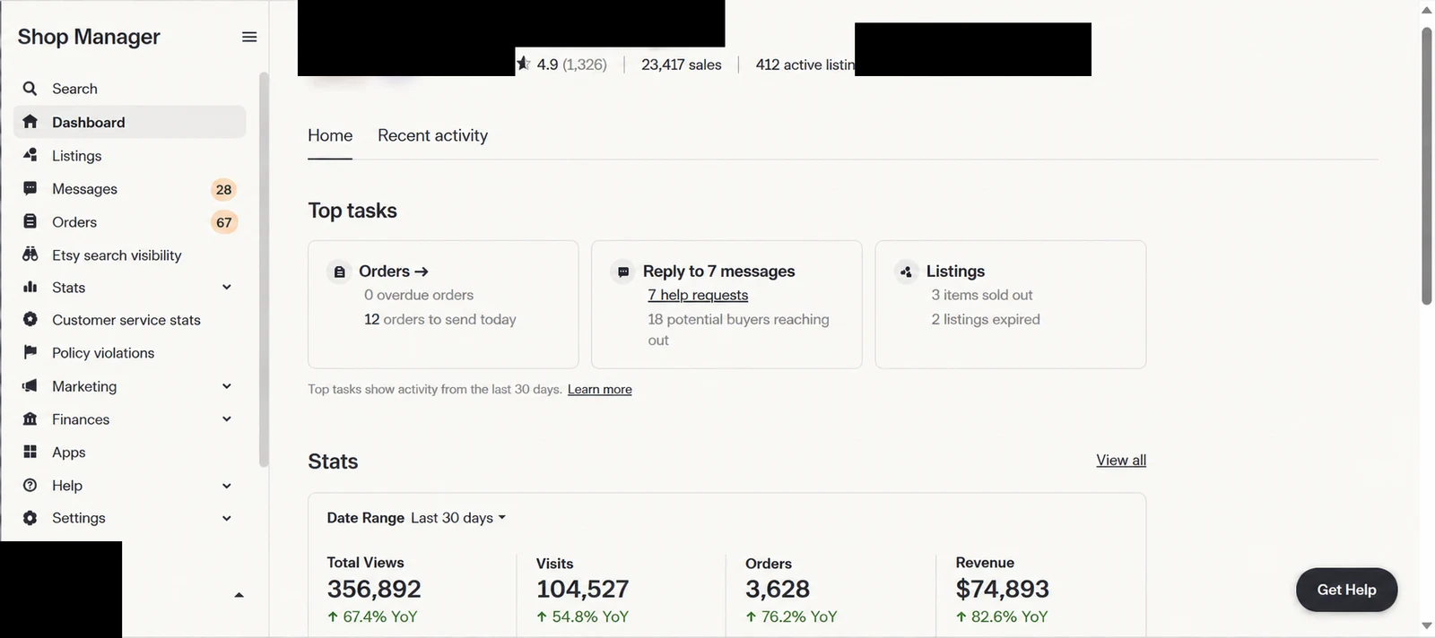 Etsy store dashboard 11 — identity redacted